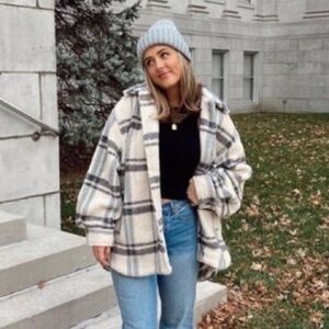 H&M Oversized Plaid Flannel Black Blue Orange Shirt Jacket Shacket Sz XXL